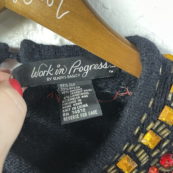Not So Ugly Christmas Sweater Work In Progress Gems Silk Rabbit Hair L New Years - Picture 4 of 11